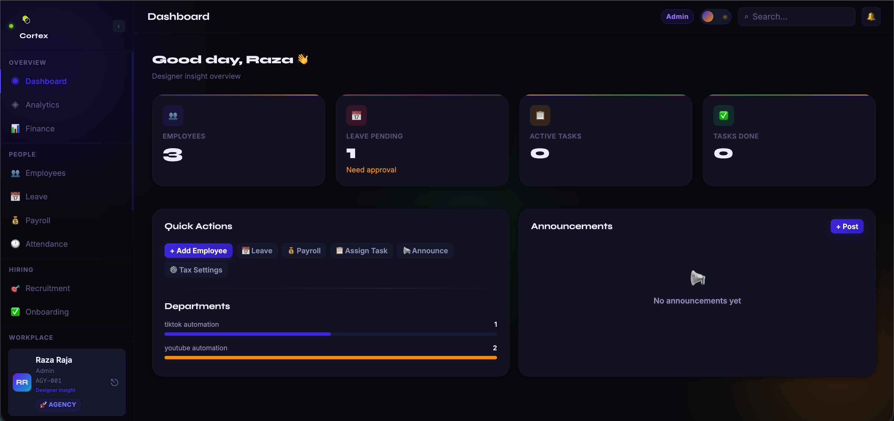 Cortex dashboard